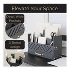 Blu Monaco Black Mail Organizer with Drawer and Gold Handle - Desktop Mail Holder and Office Supplies Storage