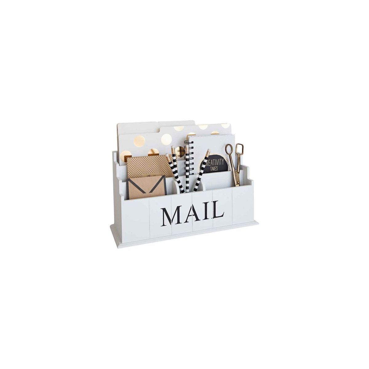 Blu Monaco Espresso Brown Wooden Mail Organizer – 3-Tier Desk Organizer with Mail Print
