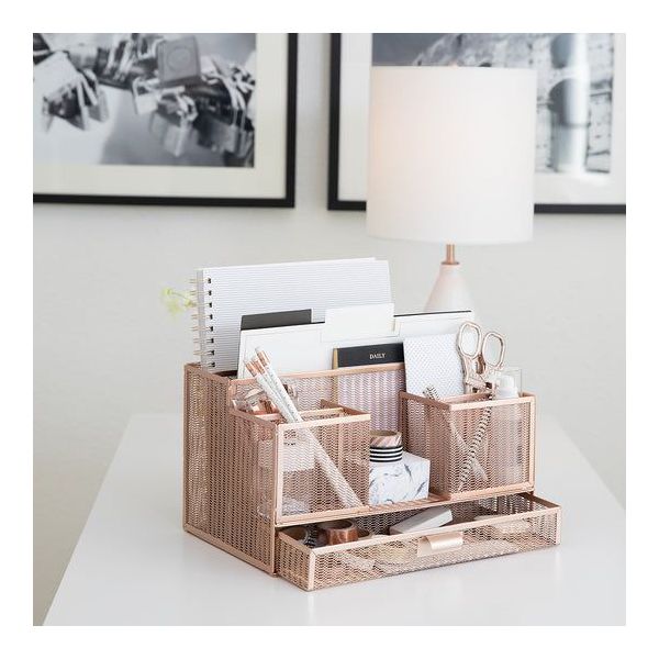 Blu Monaco Rose Gold Desk Organizer with Sticky Note & File Holder