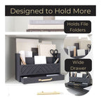Blu Monaco Black Mail Organizer with Drawer and Gold Handle - Desktop Mail Holder and Office Supplies Storage