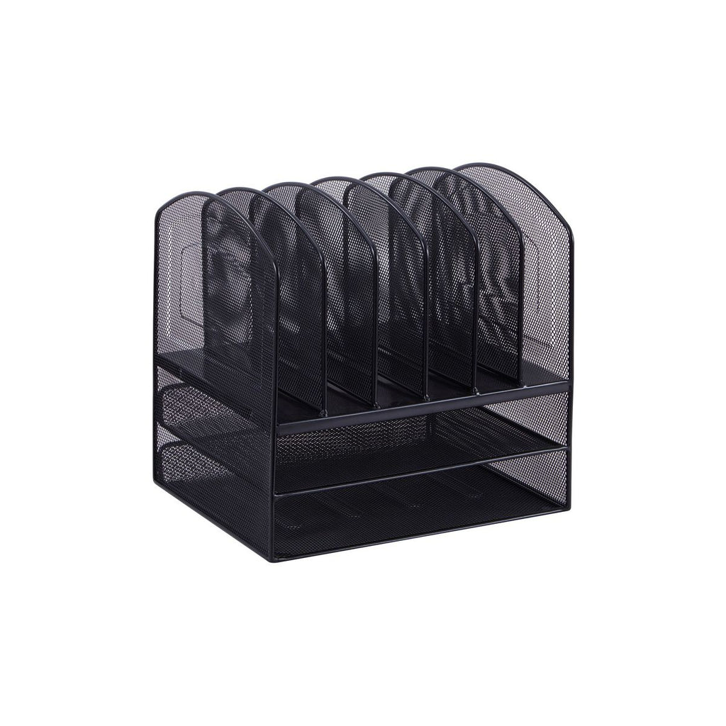Lorell - Mesh - Desk Organizer - 8 Compartments - Sturdy - Powder Coated - Steel - Black - 1 Each