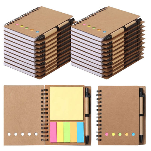 20 Pcs Spiral Notebooks with Sticky Notes & Pens, Kraft Cover Lined Journals with Colored Index Tabs for Office, School & Travel