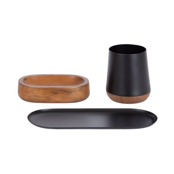 Kate & Laurel All Things Decor 3pc Koni Organization Set Black/Walnut Brown