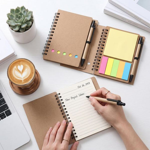 20 Pcs Spiral Notebooks with Sticky Notes & Pens, Kraft Cover Lined Journals with Colored Index Tabs for Office, School & Travel