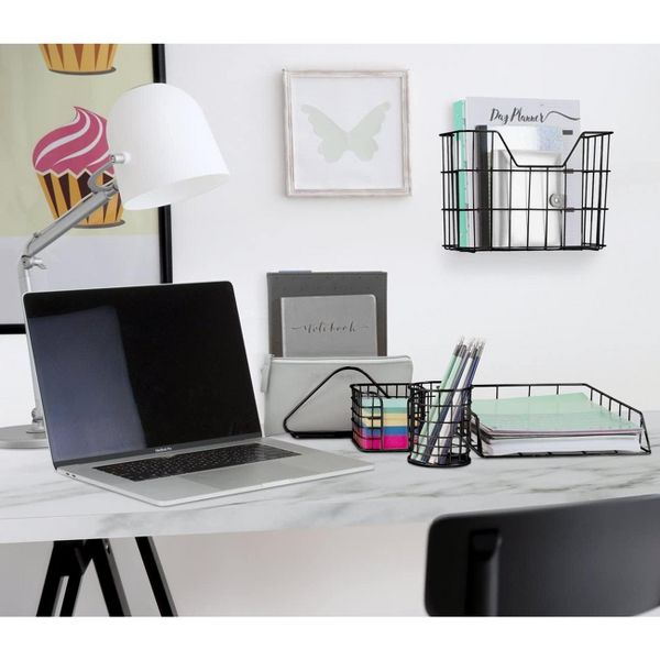 Sorbus Wire Metal 5 in 1 Desk Organizer Set - for Papers, Files, Writing Tools, and More (Black)