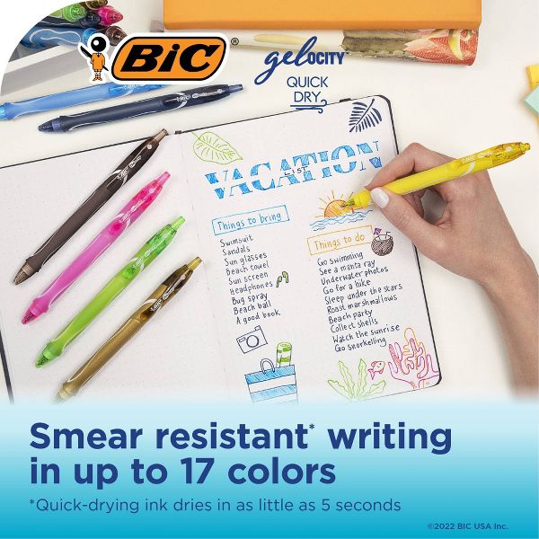 BiC 8pk Gelocity Quick Dry Assorted Ink: 0.7mm Point, Art & Stationery, Office Supplies