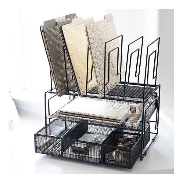 Blu Monaco Gold Desk Organizer - Cute File Holder for Desk & Drawer Storage for Office Supplies, Paper, Devices & Folders