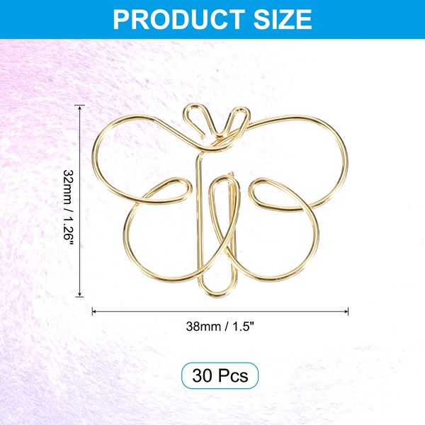 Unique Bargains Home Office Supplies Metal Cute Butterfly Shape Durable Paper Clip 30 Pcs Gold
