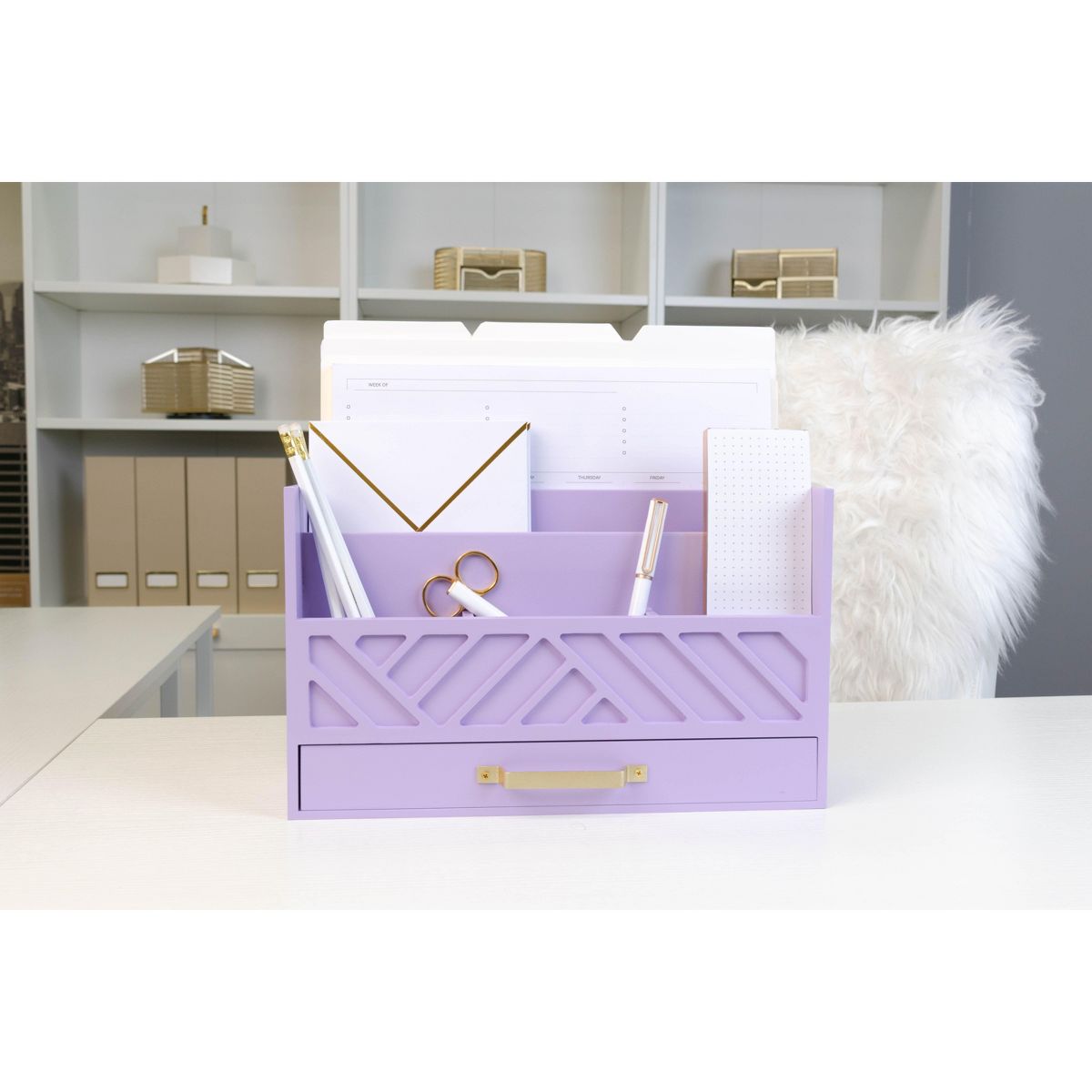 Blu Monaco Black Mail Organizer with Drawer and Gold Handle - Desktop Mail Holder and Office Supplies Storage
