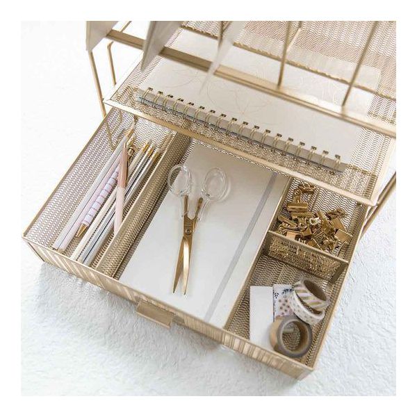 Blu Monaco Gold Desk Organizer - Cute File Holder for Desk & Drawer Storage for Office Supplies, Paper, Devices & Folders