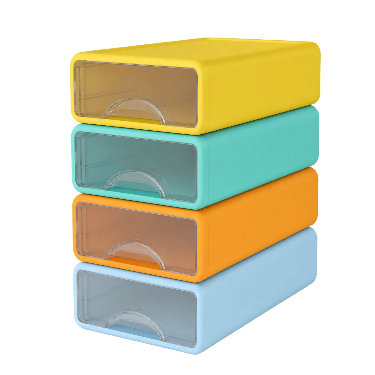 Stackable Storage Drawer with Dividers, Transparent PP Material Desktop Organizer, Durable Thickened Storage Container, Small Size, Set of 4, Color
