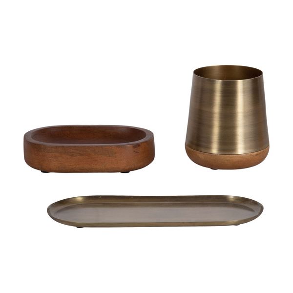 Kate and Laurel Koni 3 Piece Organization Set Walnut Brown 3 Piece