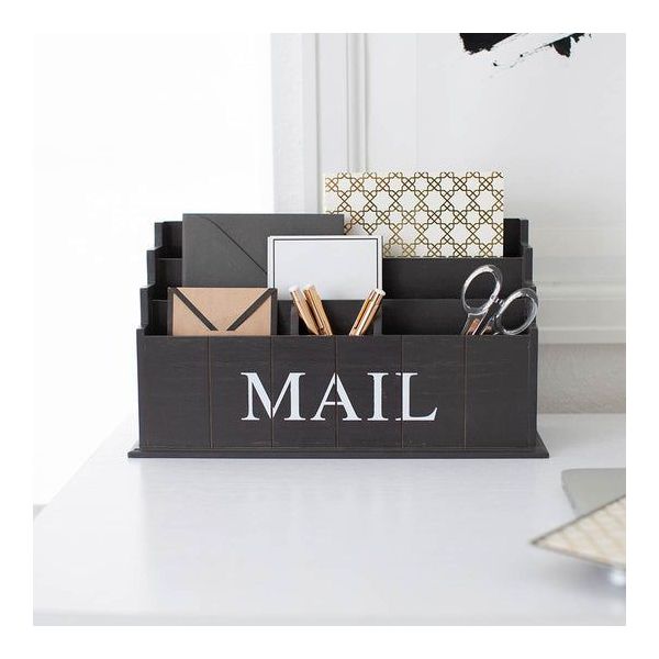 Blu Monaco Espresso Brown Wooden Mail Organizer – 3-Tier Desk Organizer with Mail Print
