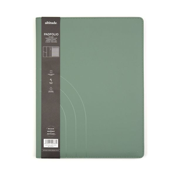 Altitude Padfolio 10"x12.5" Vegan Leather Dark Sage Debossed Arch