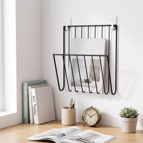 Wall‑Mounted Metal Magazine Holder, 2‑Pack Wire File Organizer for Books & Documents