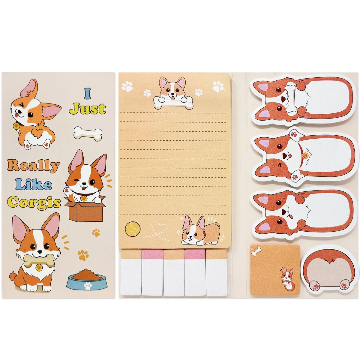Wrapables Sticky Notes Set, Memo Notepads, Book Tabs, Page Markers, Sticky Notes, Home and Office Supplies (440 Sheets Total), Corgi
