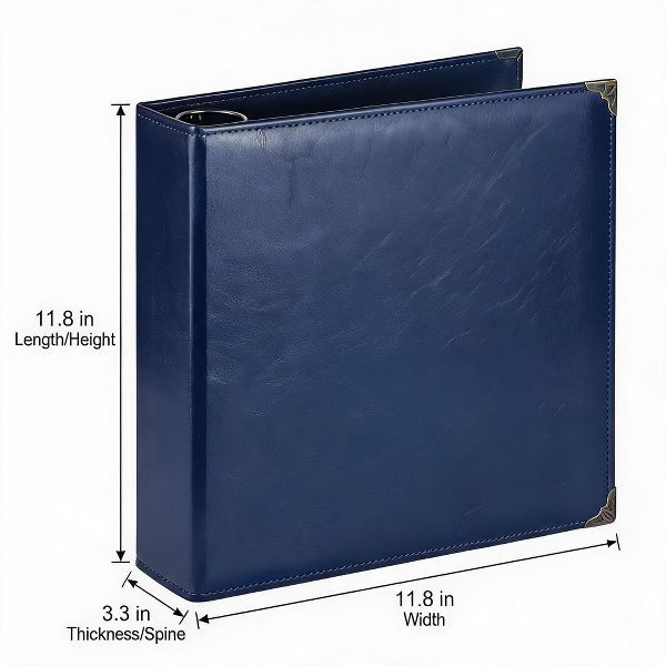 2 Pack Blue Vintage PU Smooth Texture, 3-Hole Ring Binder , Durable Retro Elegant Professional Office School Business Three-Ring Binder