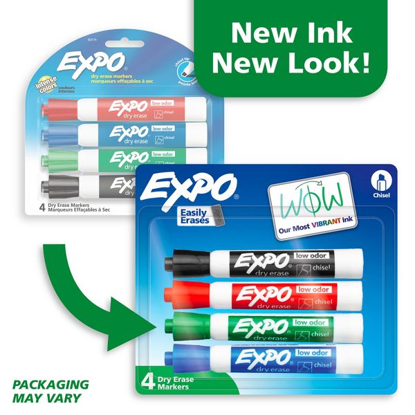 Expo 36ct Lo Odor Chisel Markers Assorted Colors: Dry Erase, Bold Point, Multicolored, Whiteboard, Art & Office Supplies
