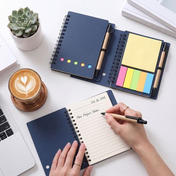 20 Pcs Spiral Notebooks with Sticky Notes & Pens, Kraft Cover Lined Journals with Colored Index Tabs for Office, School & Travel