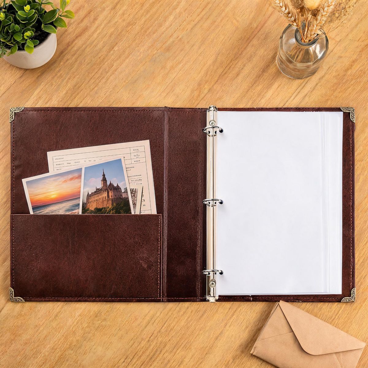 2 Pack Blue Vintage PU Smooth Texture, 3-Hole Ring Binder , Durable Retro Elegant Professional Office School Business Three-Ring Binder