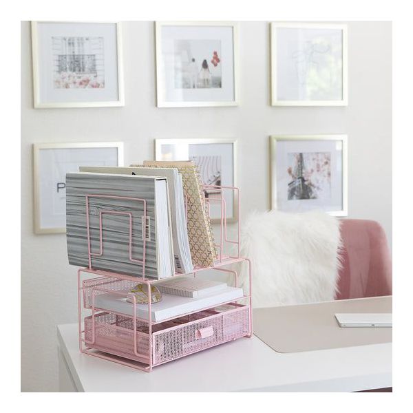 Blu Monaco Gold Desk Organizer - Cute File Holder for Desk & Drawer Storage for Office Supplies, Paper, Devices & Folders