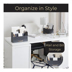 Blu Monaco Black Mail Organizer with Drawer and Gold Handle - Desktop Mail Holder and Office Supplies Storage