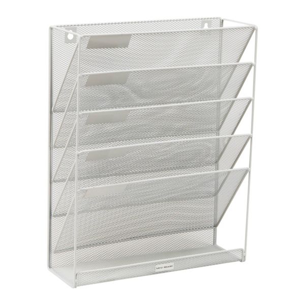 Mind Reader 5-Tier Vertical File Storage, Desktop Organizer, Wall Mount, Office, Metal Mesh, 12.75"L x 4"W x 16"H, Silver: Office Supplies