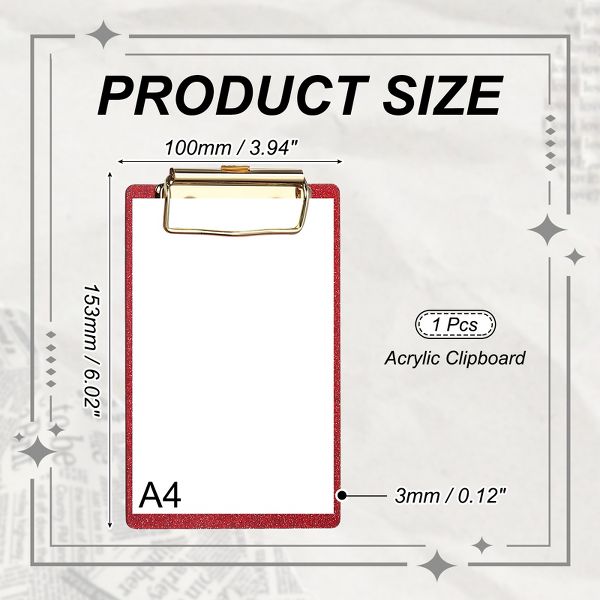 Unique Bargains Glitter Design Office Supplies Acrylic Clipboards 6.02 x 3.94 Inch Black 1 Pc