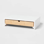 White Monitor Stand with Drawer - Brightroom™: Desk Organizer, Office Supplies, Bamboo & Steel, Monitor Riser