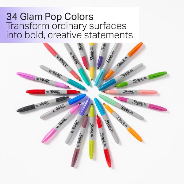Sharpie 34pk Permanent Markers Fine Tip Multicolored Glam Pop: Art & Stationery, Office Supplies, Colored Sharpies