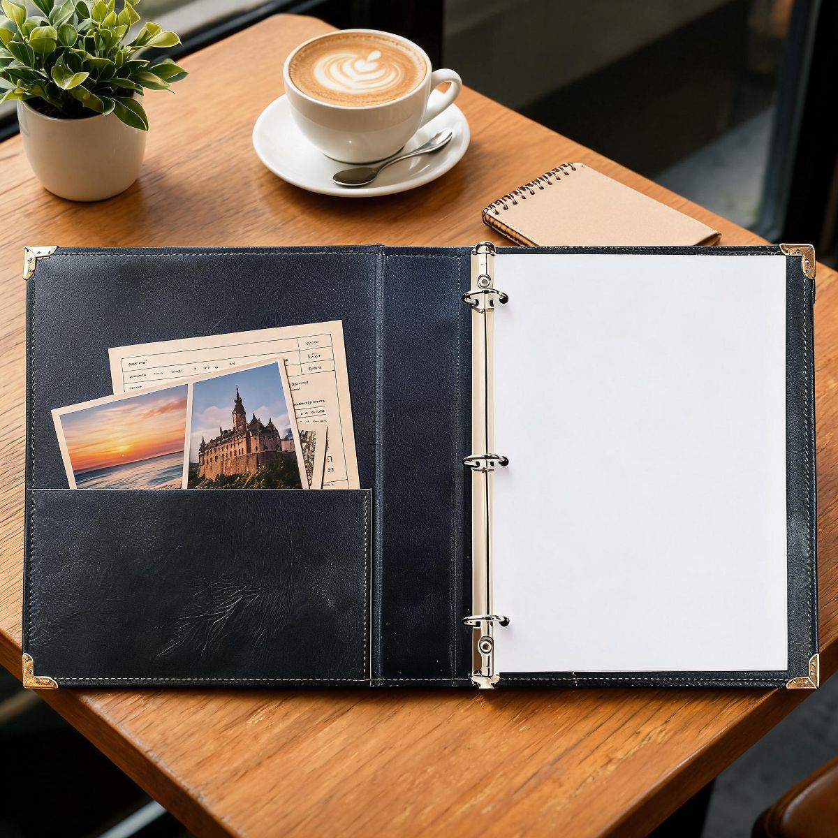 2 Pack Blue Vintage PU Smooth Texture, 3-Hole Ring Binder , Durable Retro Elegant Professional Office School Business Three-Ring Binder