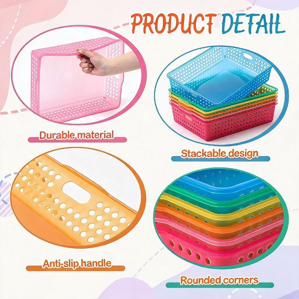 6 Pack Translucent Stackable Paper Organizer Bins, Plastic Classroom Storage Baskets for Office Desk, Letter/A4 File Holder Tray