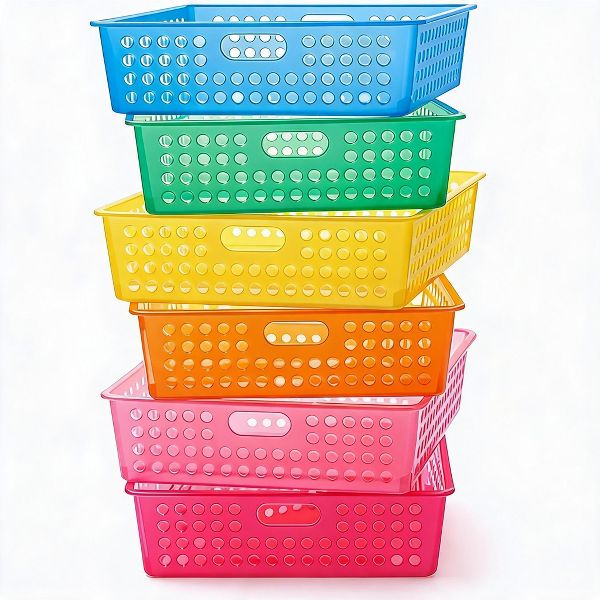 6 Pack Translucent Stackable Paper Organizer Bins, Plastic Classroom Storage Baskets for Office Desk, Letter/A4 File Holder Tray