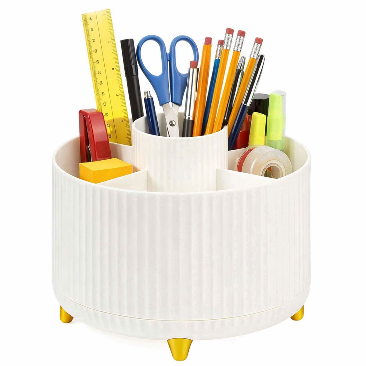 Mber Pen Holder for Desk 360° Rotating Pencil Holder for Desk Pen Organizer, 5 Slots Pencil Cup Holder for School Home Office Desk Organization, White