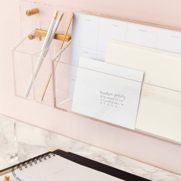 RUSSELL + HAZEL Acrylic Rail: Clear Desk Organizer for Office Supplies, 24" Wide, Acrylic & Metal