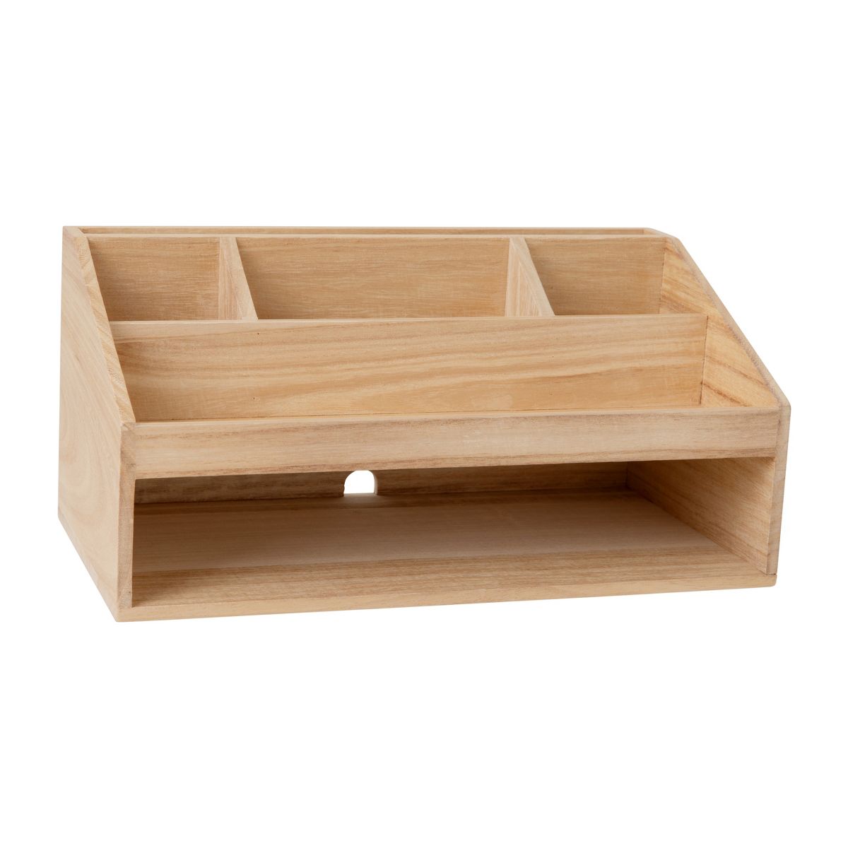 Martha Stewart Weston Wooden Desktop Organizer with Open Lower Storage Compartment, Engineered Wood Multipurpose Storage Caddy, White