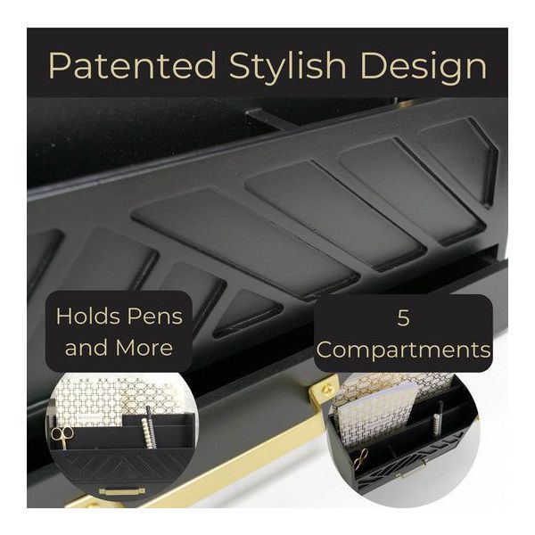 Blu Monaco Black Mail Organizer with Drawer and Gold Handle - Desktop Mail Holder and Office Supplies Storage