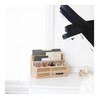 Blu Monaco Brown Wood Mail Organizer with Drawer & Pen Holder - Desk Organizer for Bills, Storage, Countertop & Kitchen
