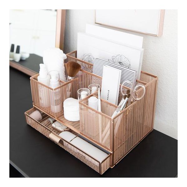 Blu Monaco Rose Gold Desk Organizer with Sticky Note & File Holder