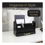 Blu Monaco Black Mail Organizer with Drawer and Gold Handle - Desktop Mail Holder and Office Supplies Storage