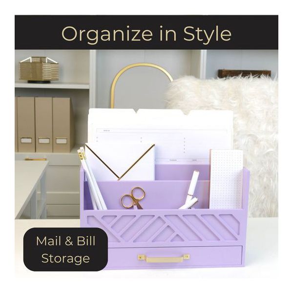 Blu Monaco Black Mail Organizer with Drawer and Gold Handle - Desktop Mail Holder and Office Supplies Storage