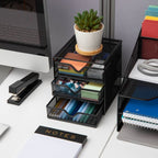 Mind Reader Desktop Accessory Storage, Desk Supplies, Organizer, Office, Metal Mesh, 6.25"L x 6.5"W x 6.5"H, Black