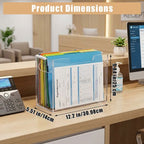 File Organizer Box for Letter Size Hanging Folders, Acrylic Desk File Holder with Portable Handle, Medium Size Envelope File Organizer Set for Office