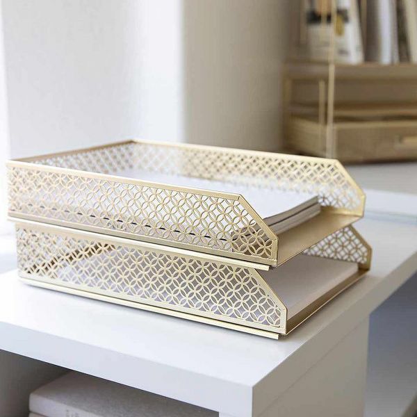 Blu Monaco Riviera Stackable Gold Paper Tray - Set of 2 - Letter Size