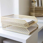 Blu Monaco Riviera Stackable Gold Paper Tray - Set of 2 - Letter Size