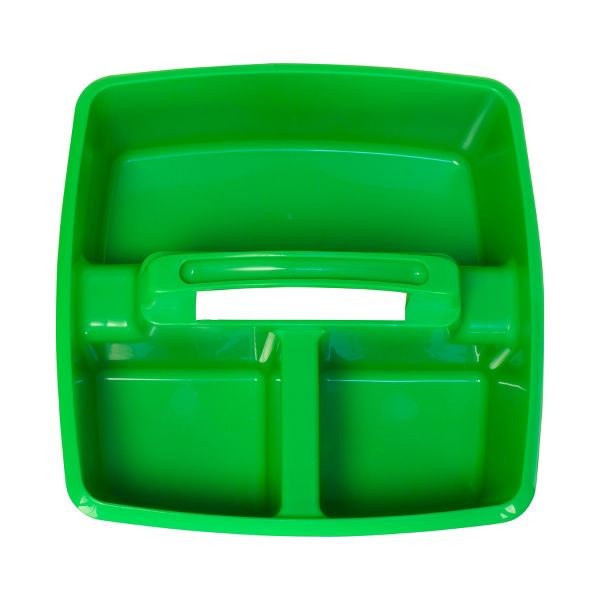 Storex Small Three-Compartment Classroom Supply Caddy with Handle, Green, 2-Pack