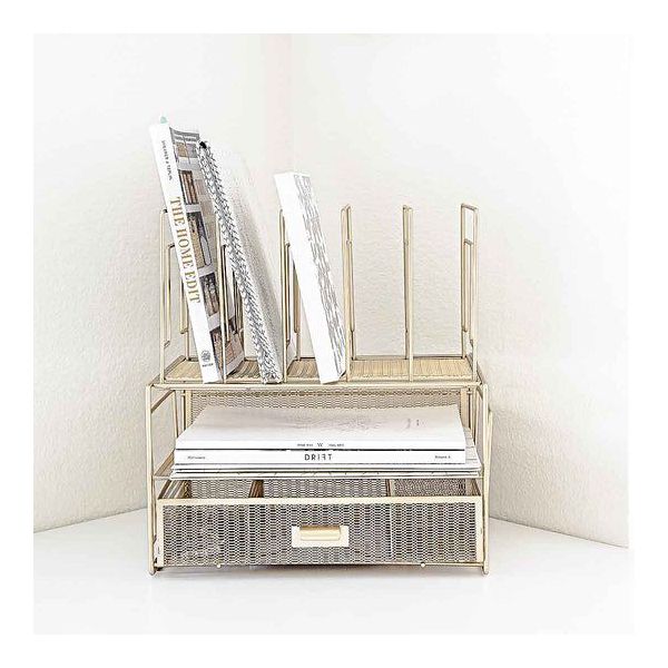 Blu Monaco Gold Desk Organizer - Cute File Holder for Desk & Drawer Storage for Office Supplies, Paper, Devices & Folders