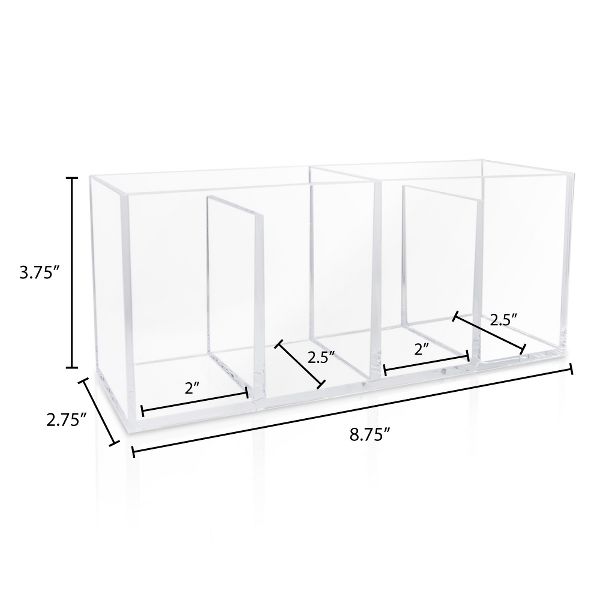 Isaac Jacobs 4-Compartment Clear Acrylic Organizer- Makeup Brush Holder- Storage Solution- Office, Bathroom, Kitchen Supplies and More