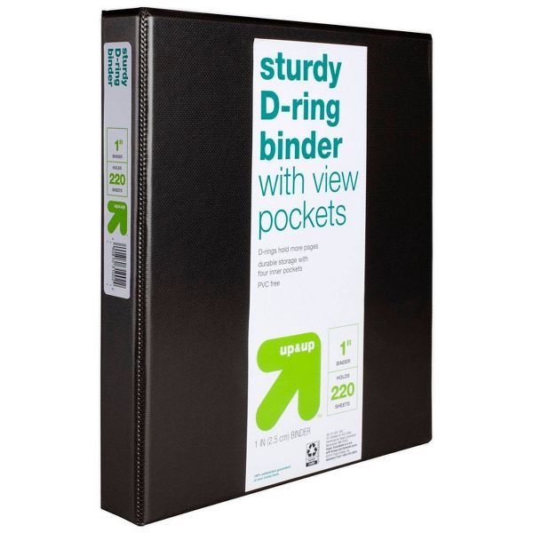 6pk 1" D Ring Binder Black - up&up™: 220 Sheet Capacity, 3 Ring, 4 Pockets, Hard Cover, Office Supplies