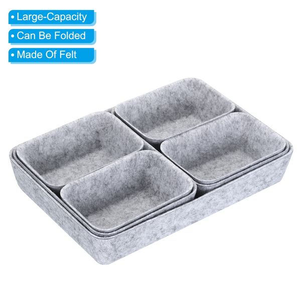 Unique Bargains Felt Desk Organizer Drawers Tray for Cosmetic Makeup Office Supplies 7 in 7 Pcs in 1 Set Light Gray